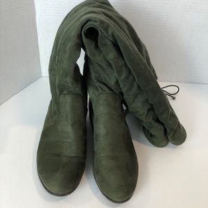 Olive Green Suede Lace Up The Knee Boots Sz 7.5